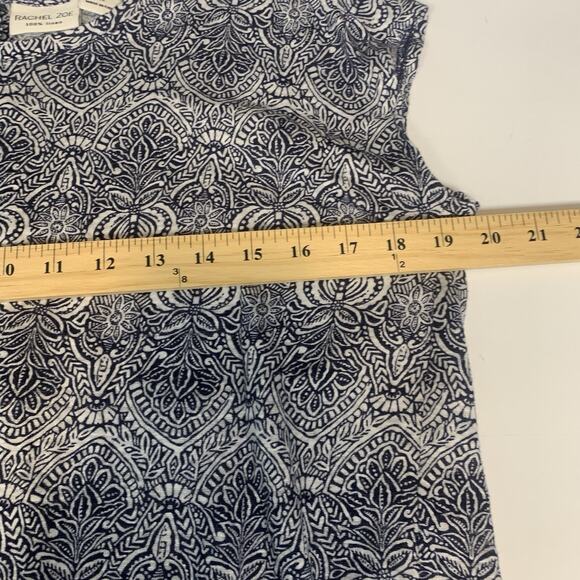 Rachel‎ Zoe Shirt Womens Large 100% Linen Button Back Cap Sleeve Blue White L - Picture 5 of 6